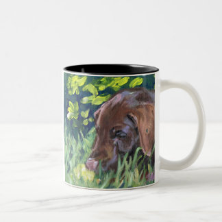 Schokoladen-Labrador-Welpe Zweifarbige Tasse