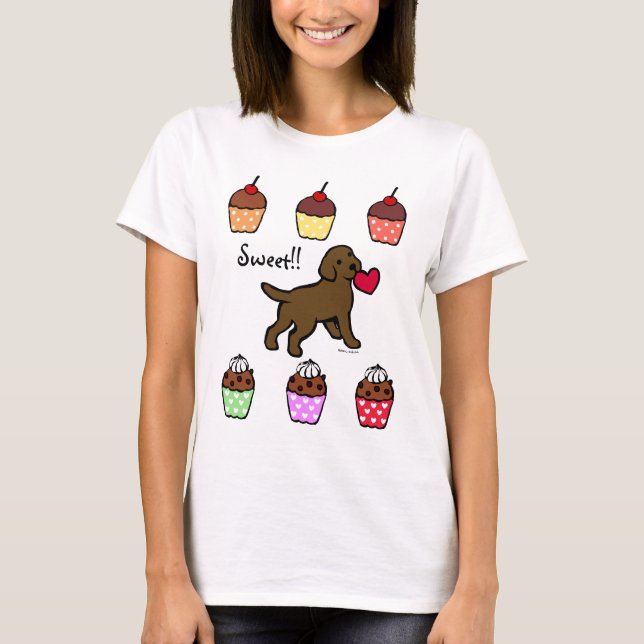 Schokoladen-Labrador-Welpen-Herz-Cartoon T-Shirt (Vorderseite)