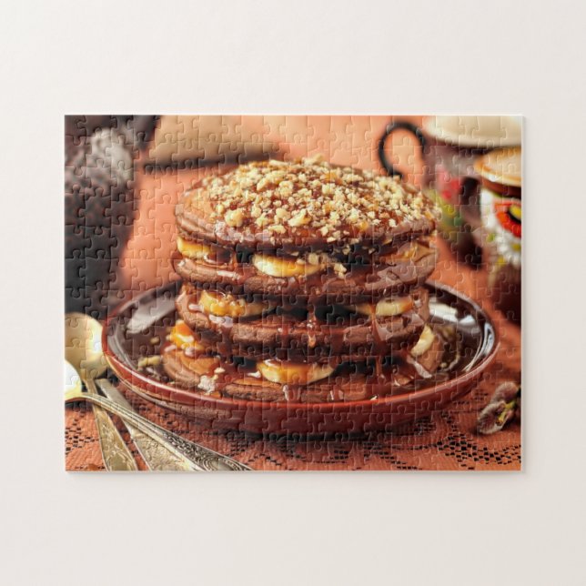 Schokoladen-Pfannkuchen mit Bananen und Karamell Puzzle (Horizontal)
