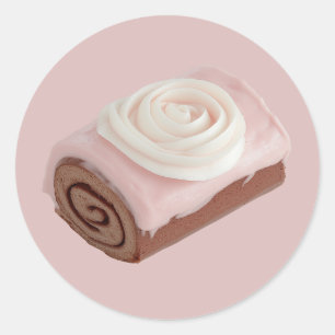Schokoladen-Roulade mit rosa Frosting Runder Aufkleber