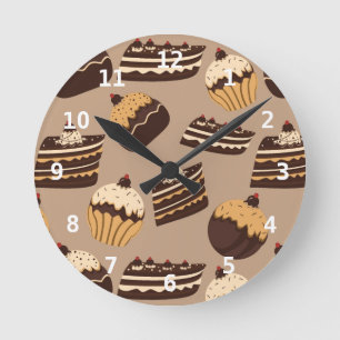 Schokoladen- und Gebäckmuster 3 Runde Wanduhr
