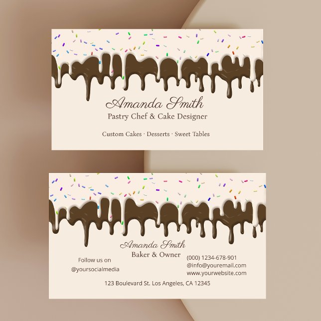 Schokoladen- und Vanille-Confetti-Frosting-Tropf  Visitenkarte (Chocolate & Vanilla Confetti Frosting Drip Business Card)