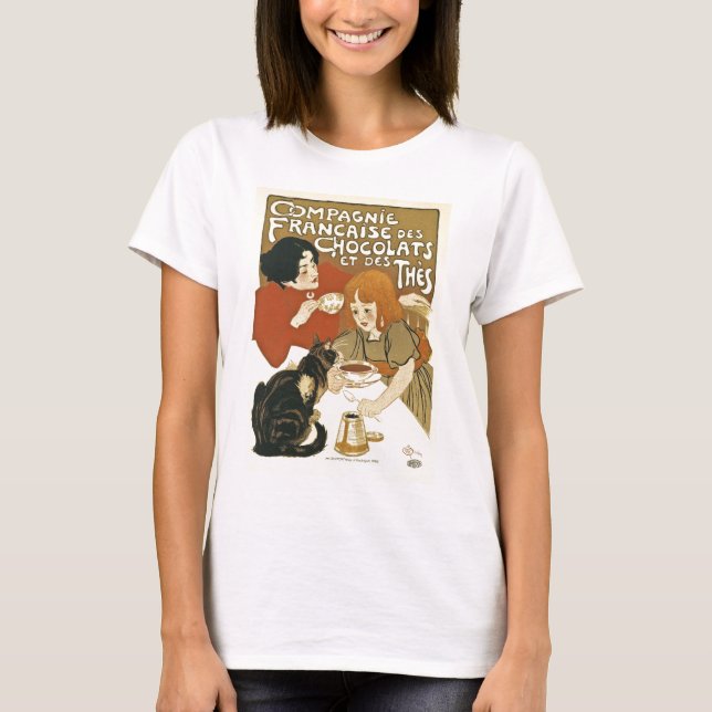 Schokoladen-Vintage französische Anzeige T-Shirt (Vorderseite)