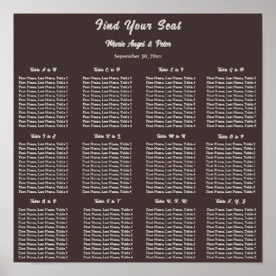 Schokoladenbraun 12x12 alphabetischer Sitzplan Poster