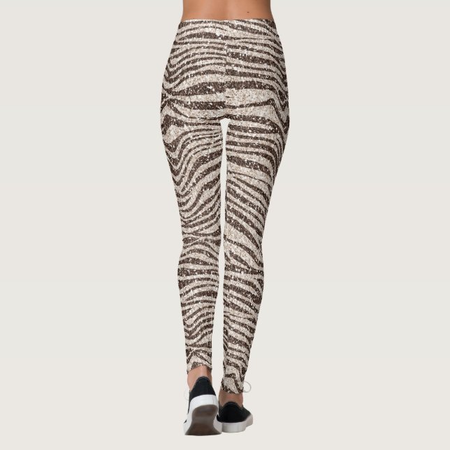 Schokoladenbraun Creme Blush Zebra Glitzer       Leggings (Rückseite)