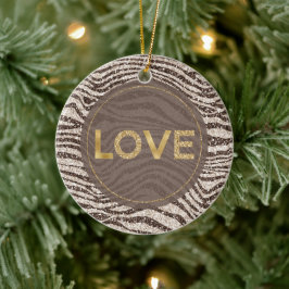 Schokoladenbraun Creme Blush Zebra Glitzer Liebe Keramik Ornament