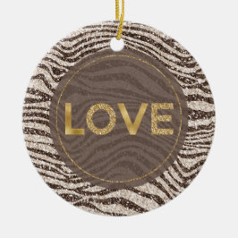 Schokoladenbraun Creme Blush Zebra Glitzer Liebe Keramik Ornament