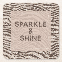 Schokoladenbraun Creme Blush Zebra Glitzer Rechteckiger Pappuntersetzer
