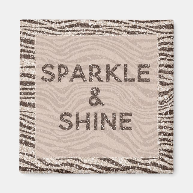 Schokoladenbraun Creme Blush Zebra Glitzer Traum Magnet (Vorne)