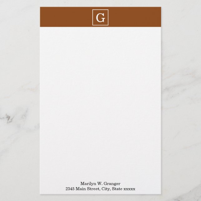 Schokoladenbraun Gerahmtes Anfangsmonogramm Briefpapier (Vorderseite)