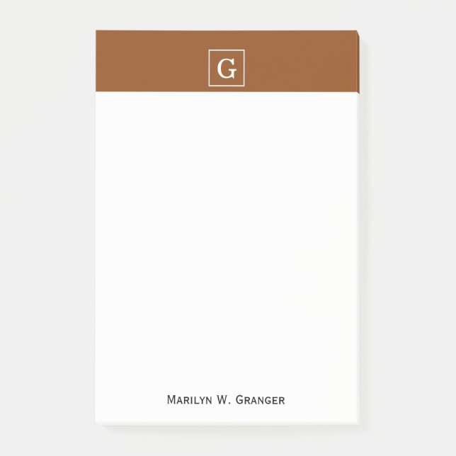 Schokoladenbraun Gerahmtes Anfangsmonogramm Post-it Klebezettel (Vorderseite)