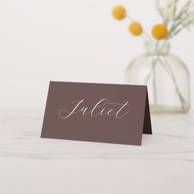 Schokoladenbraune Boho-Hochzeit Script Name Platzkarte (Vorderseite)