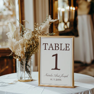 Schokoladenbraune Old Money Hochzeitstisch-Nummer Einladung