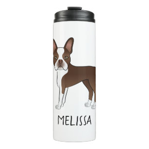 Schokoladenbrauner Boston Terrier Cartoon Hund & N Thermosbecher
