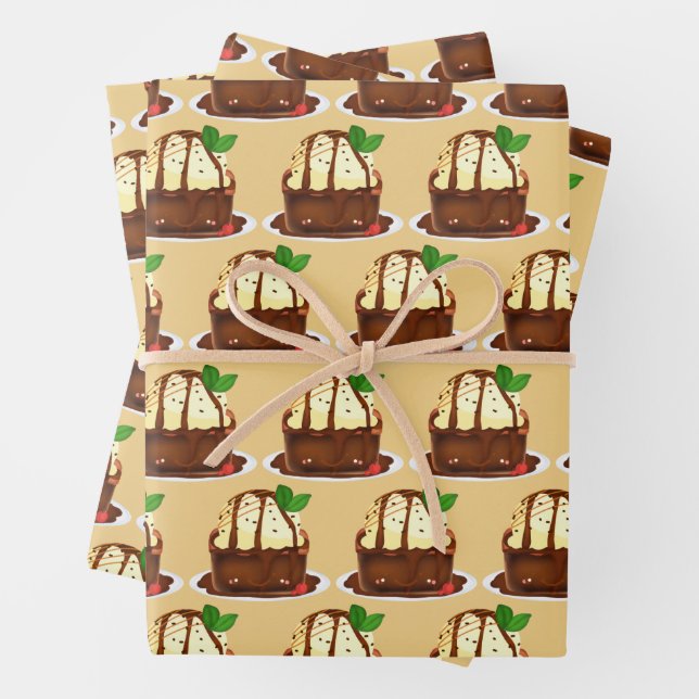 Schokoladenbrownie mit Vanilleeis Geschenkpapier Set (Beispiel)