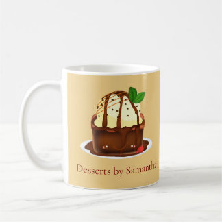 Schokoladenbrownie mit Vanilleeis Kaffeetasse