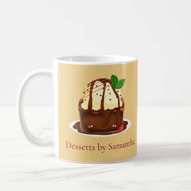 Schokoladenbrownie mit Vanilleeis Kaffeetasse (Links)