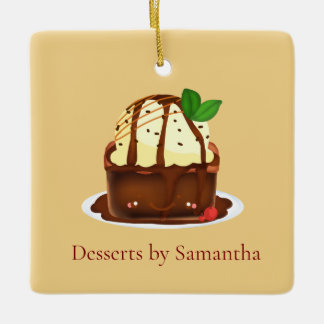 Schokoladenbrownie mit Vanilleeis Keramikornament