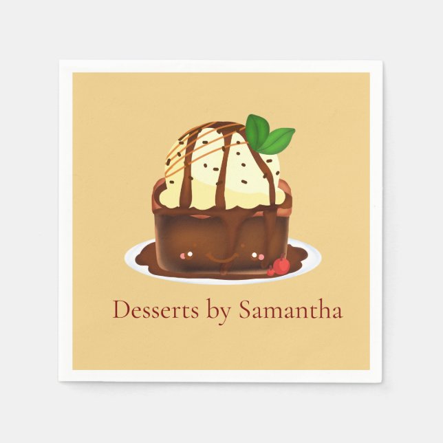 Schokoladenbrownie mit Vanilleeis Serviette (Vorderseite)