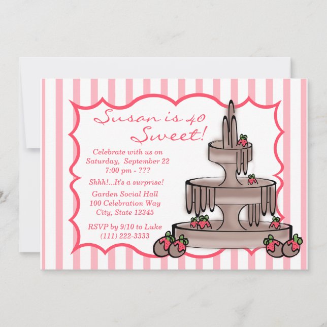 Schokoladenbrunnen Geburtstag Einladung (Vorderseite)