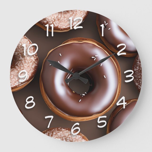 SchokoladenDonuts mit Sprinklen Große Wanduhr (Vorderseite)