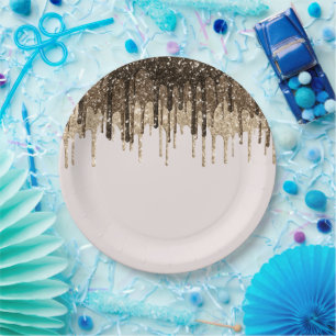 Schokoladeneis-Glitter-Tropf-Geburtstag Pappteller