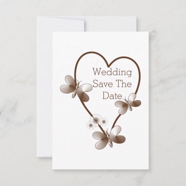 Schokoladenherz und Schmetterlinge Save the Date Einladung (Vorderseite)