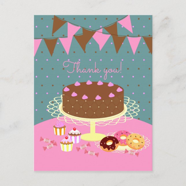 Schokoladenkuchen Geburtstagsparty Postkarte (Vorderseite)