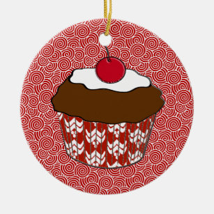 Schokoladenkuchen mit Kirsche überzogen Keramik Ornament