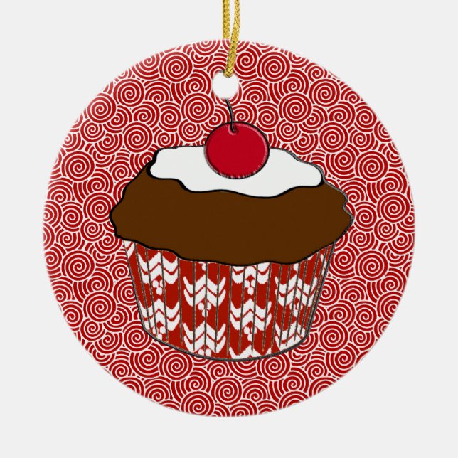 Schokoladenkuchen mit Kirsche überzogen Keramik Ornament (Vorne)
