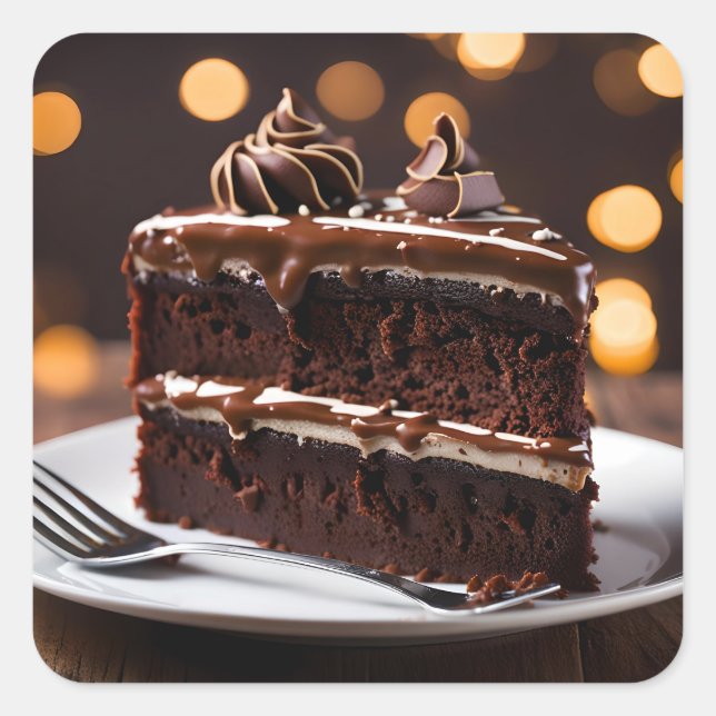 Schokoladenkuchen Quadratischer Aufkleber (Vorderseite)