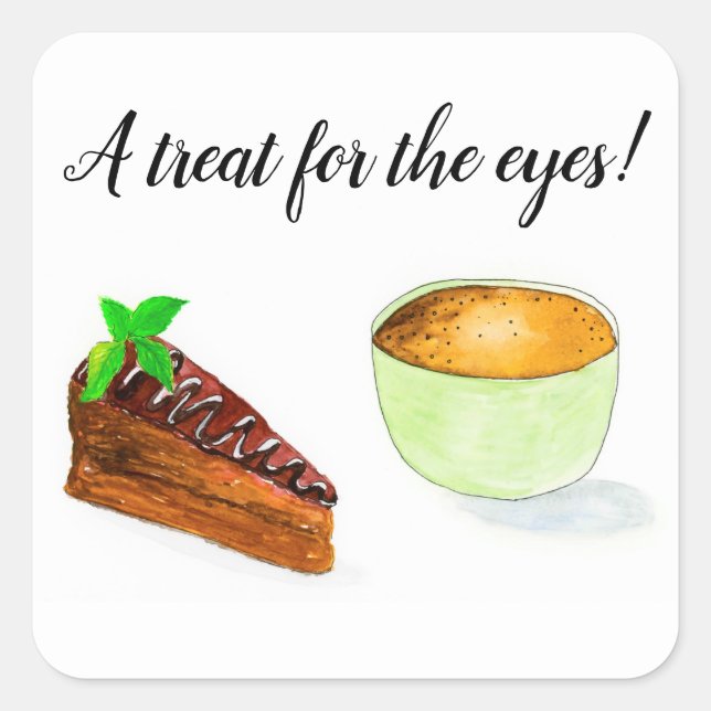 Schokoladenkuchen und Kaffee Quadratischer Aufkleber (Vorderseite)