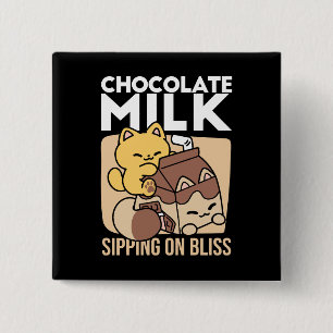 Schokoladenmilch-Trinken im Glück – Kawaii-Katzenf Button