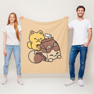Schokoladenmilch-Trinken im Glück – Kawaii-Katzenf Fleecedecke