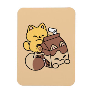 Schokoladenmilch-Trinken im Glück – Kawaii-Katzenf Magnet