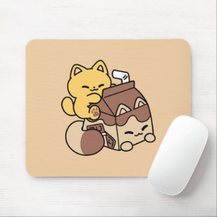 Schokoladenmilch-Trinken im Glück – Kawaii-Katzenf Mousepad