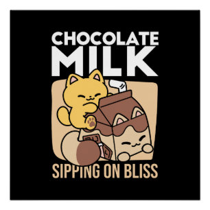 Schokoladenmilch-Trinken im Glück – Kawaii-Katzenf Poster