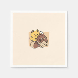 Schokoladenmilch-Trinken im Glück – Kawaii-Katzenf Serviette