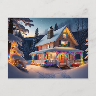 Schön dekorierte Weihnachtshaus-Weihnachtskarte Feiertagspostkarte