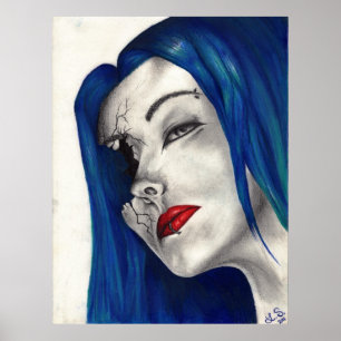 Schön gebrochene Fantasy-Goth-Girl Blaue Haare Kun Poster