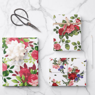 Schön gestaltete Rote Rose-Muster-Papierblätter Geschenkpapier Set