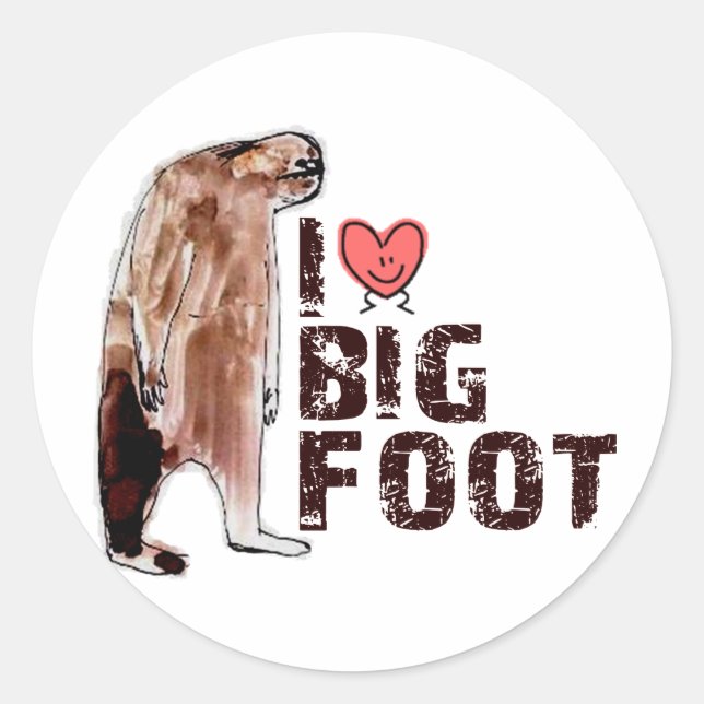 Schön! I LIEBE <3 BIGFOOT Design Auffinden von Big Runder Aufkleber (Vorderseite)