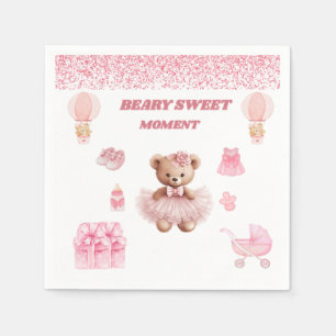SCHÖN IN ROSA 4,75" BÄR-MÄDCHEN-DESSERT-BABY-SPRÜH SERVIETTE