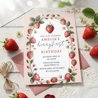 Schön in Rosa Erdbeere Erster Geburtstag Einladung