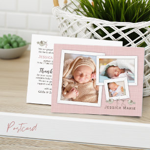 Schön in Rosa Foto Rahmende Geburtsanzeige Postkarte