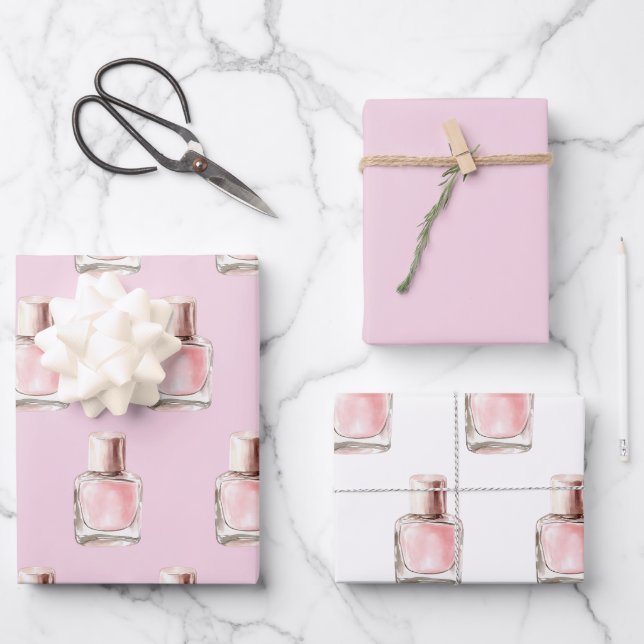 Schön in Rosa Nagellack Geburtstag Geschenkpapier Set (Vorderseite)