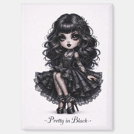 Schön in Schwarz - Gothic-Girl-Magnet mit dunkler  Magnet