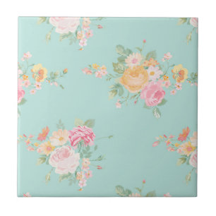 schön, mint, shabby chic, country chic, floral, fliese