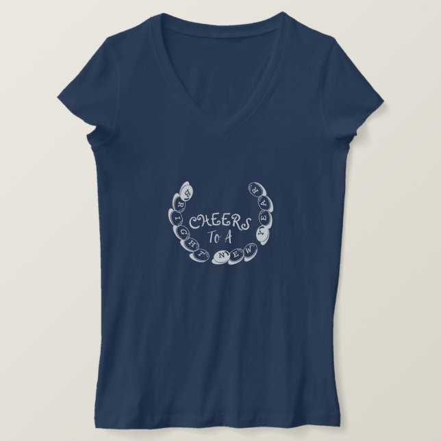 Schön Neues Jahr Glanz Dunkelblau Custom T-Shirt (Design vorne)