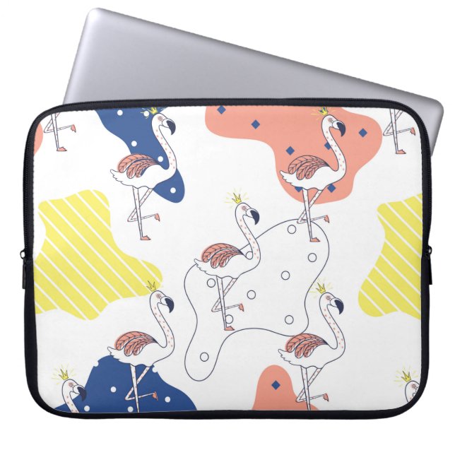 Schön rosa Flamingo mit Kronen nahtlos Pattern Laptopschutzhülle (Vorderseite)
